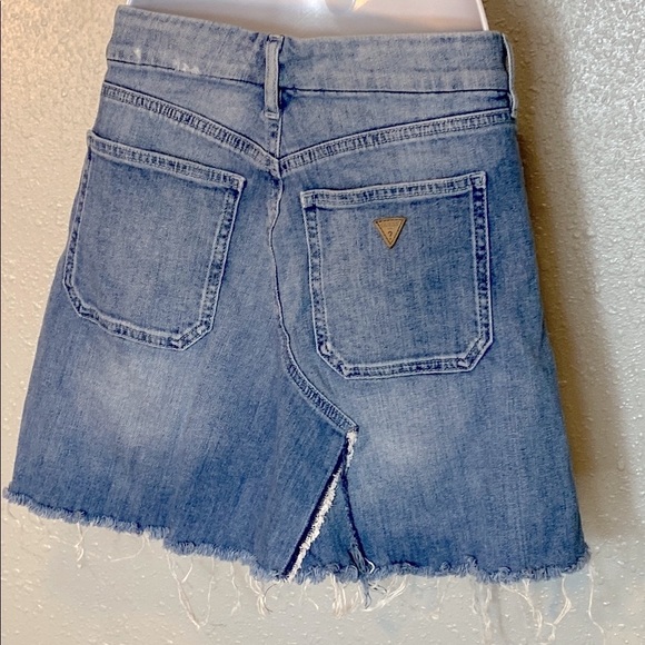 Guess Blue Asymmetrical Distressed Mini Skirt with Embellishments - Picture 3 of 7